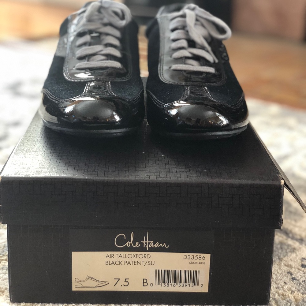 Cole Hana air tall oxford black patent and suede